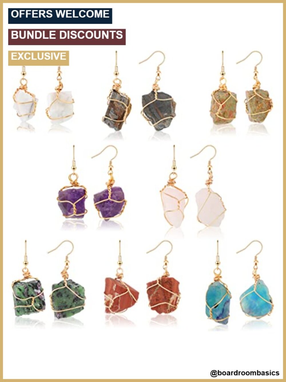 Handmade Crystal Drop Earrings Natural Raw Amethyst Dangling Wire Wrapped